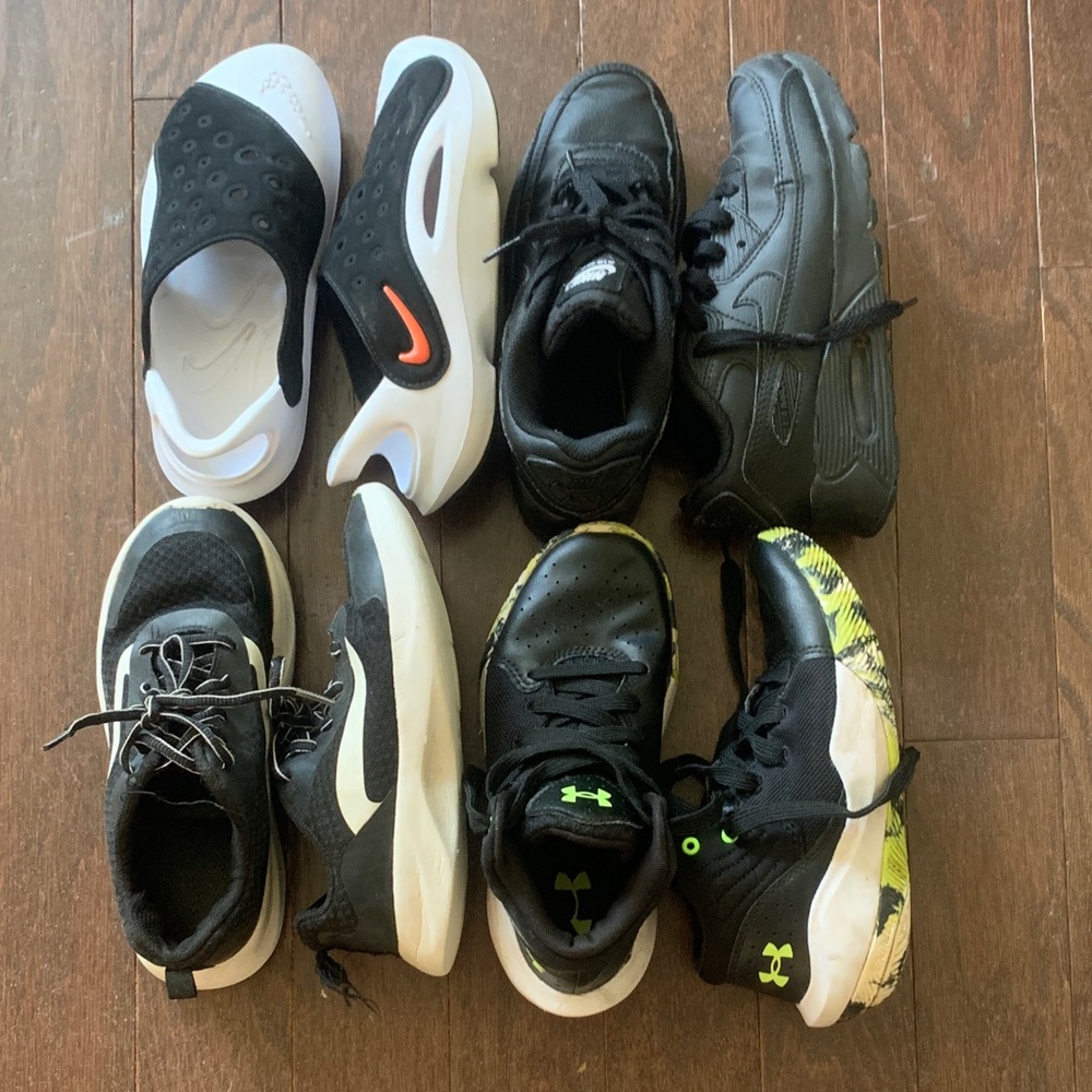 Nike Kids Black and White Sneakers with Neon Yellow Accents